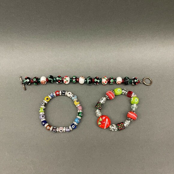Unbranded Jewelry - Red Black Green Beaded Women's Fashion Bracelet Lot of 3